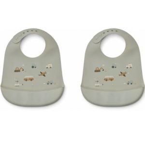 achetez Lot de 2 bavoirs en silicone Tilda Vehicles dove blue mix Liewood au meilleur prix en promo