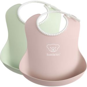 achetez Lot de 2 bavoirs plastifiés à poche rose et vert pastels BabyBjörn au meilleur prix en promo