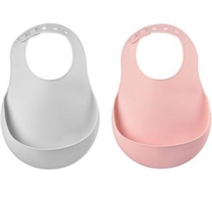 achetez Lot de 2 bavoirs silicone avec poche light mist old pink Béaba au meilleur prix en promo