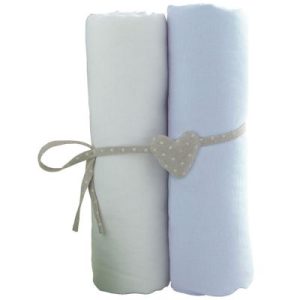 achetez Lot de 2 draps housses blanc et ciel (60 x 120 cm) Babycalin au meilleur prix en promo