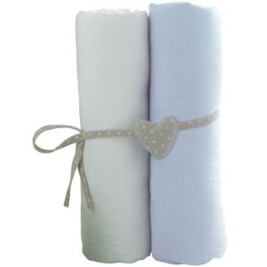 achetez Lot de 2 draps housses blanc et ciel (70 x 140 cm) Babycalin au meilleur prix en promo