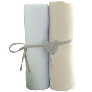 achetez Lot de 2 draps housses blanc et écru (70 x 140 cm) Babycalin au meilleur prix en promo