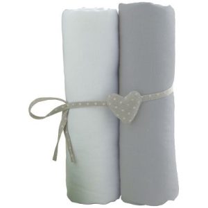 achetez Lot de 2 draps housses blanc et gris (60 x 120 cm) Babycalin au meilleur prix en promo