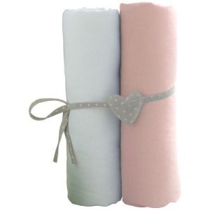 achetez Lot de 2 draps housses blanc et rose (70 x 140 cm) Babycalin au meilleur prix en promo