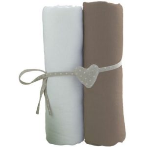 achetez Lot de 2 draps housses blanc et taupe (60 x 120 cm) Babycalin au meilleur prix en promo