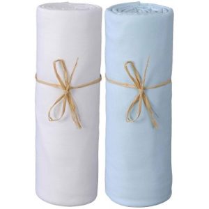 achetez Lot de 2 draps housses en coton bio blanc et bleu (60 x 120 cm) P'tit Basile au meilleur prix en promo