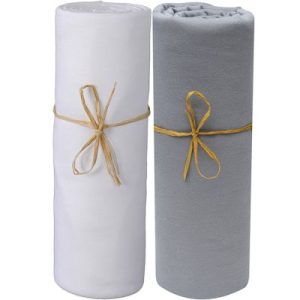 achetez Lot de 2 draps housses en coton bio blanc et gris foncé (60 x 120 cm) P'tit Basile au meilleur prix en promo