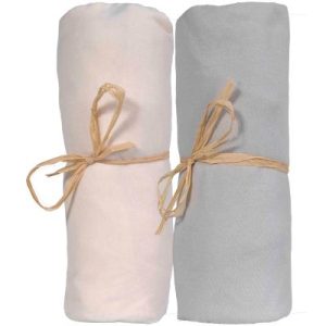 achetez Lot de 2 draps housses en coton bio écru et gris (70 x 140 cm) P'tit Basile au meilleur prix en promo