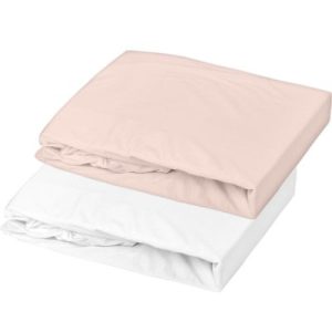 achetez Lot de 2 draps housses en coton blanc et nude (60 x 120 cm) Domiva au meilleur prix en promo