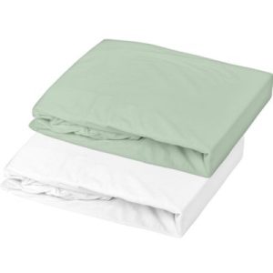 achetez Lot de 2 draps housses en coton blanc et vert de gris (60 x 120 cm) Domiva au meilleur prix en promo