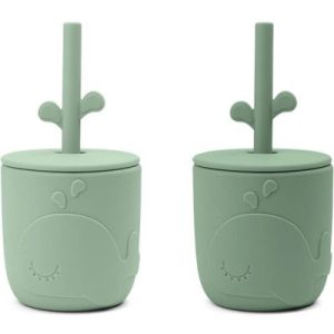 achetez Lot de 2 gobelets à paille Peekaboo Wally Vert Done by Deer au meilleur prix en promo