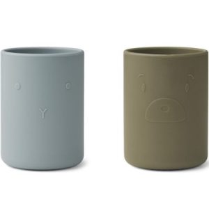 achetez Lot de 2 gobelets en silicone Ethan Blue fog khaki mix Liewood au meilleur prix en promo