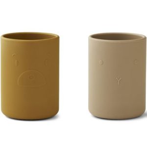 achetez Lot de 2 gobelets en silicone Ethan Golden caramel oat mix Liewood au meilleur prix en promo