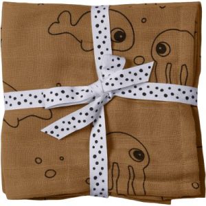 achetez Lot de 2 langes Sea Friends jaune moutarde (70 x 70 cm) Done by Deer au meilleur prix en promo