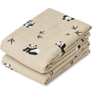 achetez Lot de 2 langes en coton bio Lewis Panda play sea shell mix (65 x 65 cm) Liewood au meilleur prix en promo