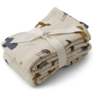 achetez Lot de 2 langes en coton bio Lewis safari sandy mix (70 x 70 cm) Liewood au meilleur prix en promo