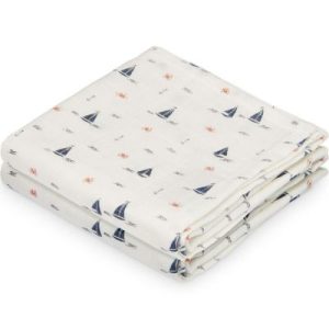 achetez Lot de 2 langes en coton bio bateau Sailboats (70 x 70 cm) Cam Cam Copenhagen au meilleur prix en promo