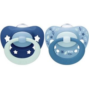 achetez Lot de 2 sucettes physiologiques bleues Classic (6-18 mois) NUK au meilleur prix en promo