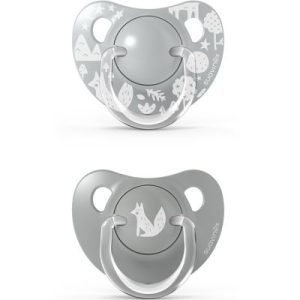 achetez Lot de 2 sucettes physiologiques en silicone renard gris (6-18 mois) Suavinex au meilleur prix en promo