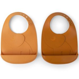 achetez Lot de 2bavoirs en silicone Elphee moutarde Peekaboo Done by Deer au meilleur prix en promo