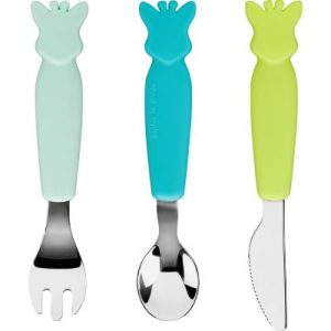 achetez Lot de 3 couverts avec manche en silicone Azur Sophie la girafe au meilleur prix en promo