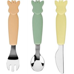 achetez Lot de 3 couverts avec manche en silicone Pastel Sophie la girafe au meilleur prix en promo