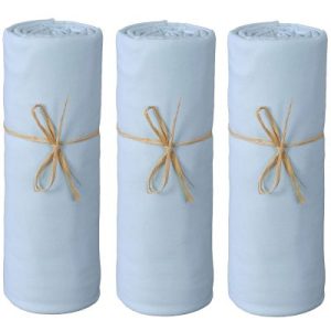 achetez Lot de 3 draps housses en coton bio bleu ciel (70 x 140 cm) P'tit Basile au meilleur prix en promo