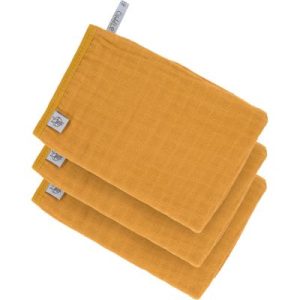achetez Lot de 3 gants de toilette en mousseline de coton moutarde Lässig au meilleur prix en promo