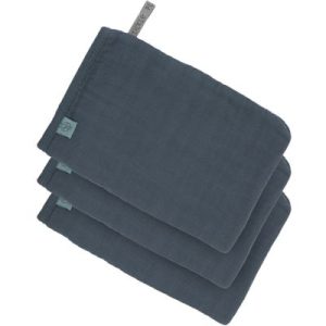 achetez Lot de 3 gants de toilette en mousseline de cotonbleu marine Lässig au meilleur prix en promo