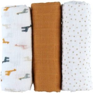 achetez Lot de 3 langes Mix & Match ocre (70 x 70 cm) Noukie's au meilleur prix en promo