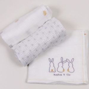 achetez Lot de 3 langes Pompom le lapin (60 x 60 cm) Little Crevette au meilleur prix en promo