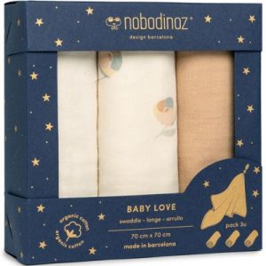 achetez Lot de 3 langes en coton bio Baby Love fleur Blossom (70 x 70 cm) Nobodinoz au meilleur prix en promo