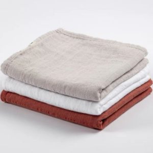 achetez Lot de 3 langes en coton bio Blanc/Naturel/Terracotta (70 x 70 cm) Kadolis au meilleur prix en promo