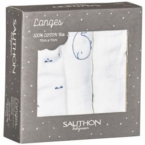 achetez Lot de 3 langes en coton bio Blue baleine (70 x 70 cm) Sauthon au meilleur prix en promo