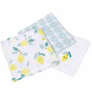 achetez Lot de 3 langes en coton bio Limonade (60 x 60 cm) Little Crevette au meilleur prix en promo