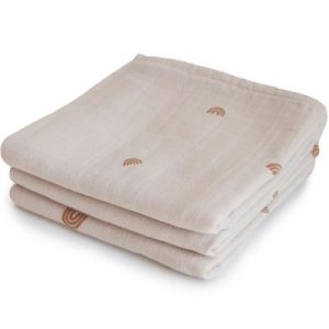 achetez Lot de 3 langes en coton bio Rainbow (60 x 60 cm) Mushie au meilleur prix en promo