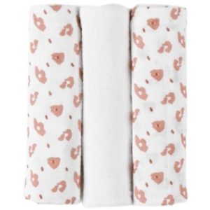achetez Lot de 3 langes en coton bio léopard Babou & Kendi (70 x 70 cm) Noukie's au meilleur prix en promo