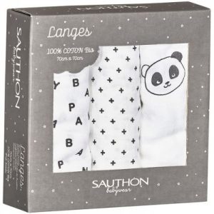 achetez Lot de 3 langes en coton bio panda Chao Chao (70 x 70 cm) Sauthon au meilleur prix en promo
