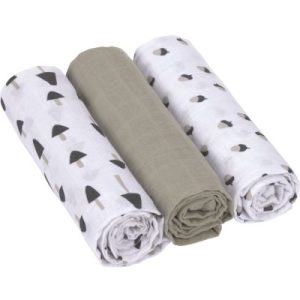 achetez Lot de 3 langes en mousseline Little Forest Vert olive (85 x 85 cm) Lässig au meilleur prix en promo