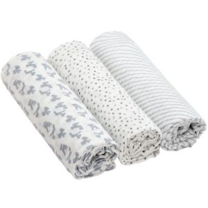 achetez Lot de 3 langes en mousseline de bambou Lela gris clair (80 x 80 cm) Lässig au meilleur prix en promo
