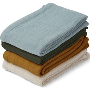 achetez Lot de 4 langes Leon Blue multi mix (65 x 65 cm) Liewood au meilleur prix en promo