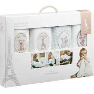 achetez Lot de 4 langes en coton Il était une fois (70 x 70 cm) Sophie la girafe au meilleur prix en promo