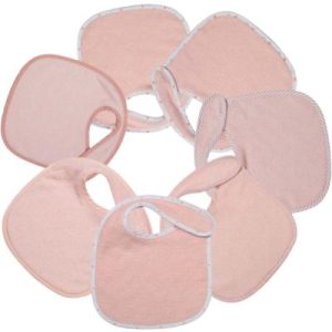 achetez Lot de 7 bavoirs de naissance à velcro roses Trois Kilos Sept au meilleur prix en promo