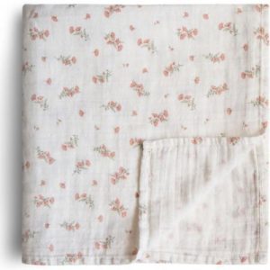 achetez Maxi lange en coton bio Pink Flowers (120 x 120 cm) Mushie au meilleur prix en promo