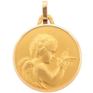 achetez Médaille ronde Ange à la colombe 16 mm (or jaune 750°) Premiers Bijoux au meilleur prix en promo