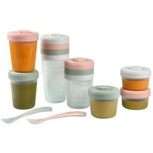 achetez Pack 1er repas avec pots de conservation et cuillères Eucalyptus (14 pièces) Béaba au meilleur prix en promo