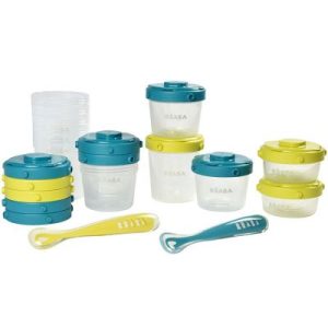 achetez Pack 1er repas avec pots de conservation et cuillères néon bleu (14 pièces) Béaba au meilleur prix en promo
