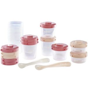 achetez Pack 1er repas avec pots de conservation et cuillères rose (14 pièces) Béaba au meilleur prix en promo