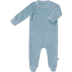 achetez Pyjama en velours bio with feetBlue fog (0-3 mois : 50 à 60 cm) Fresk au meilleur prix en promo