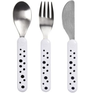 achetez Set de 3 couverts Happy Dots noir et blanc Done by Deer au meilleur prix en promo